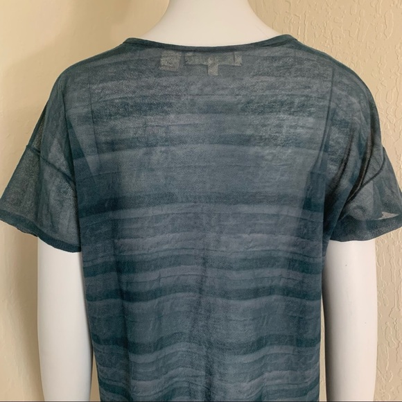 INHABIT Sheer Tonal Striped Scoop Neck Tee Lagoon Blue Size Small - Picture 11 of 16